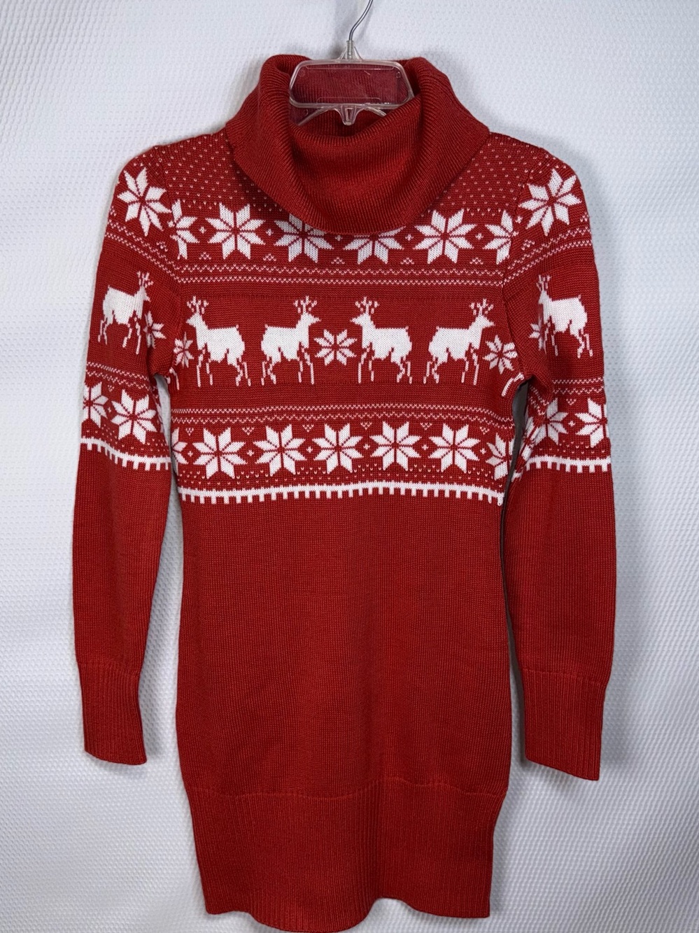 Tipsy Elves Christmas Knit Sweater Dress Small Red Reindeer Snowflake Turtleneck